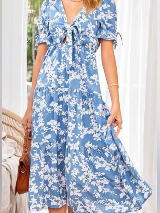BTFBM Dresses & Skirts - Blue Floral Tie-Front Maxi Dress